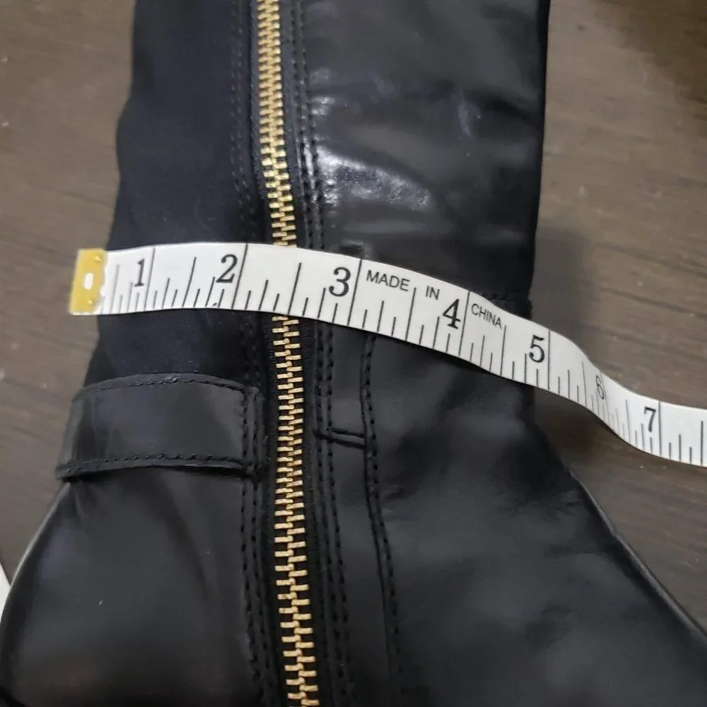 MICHAEL Michael Kors Hamilton Black Leather Stretch Zip Boots Gold Logo 7,5M